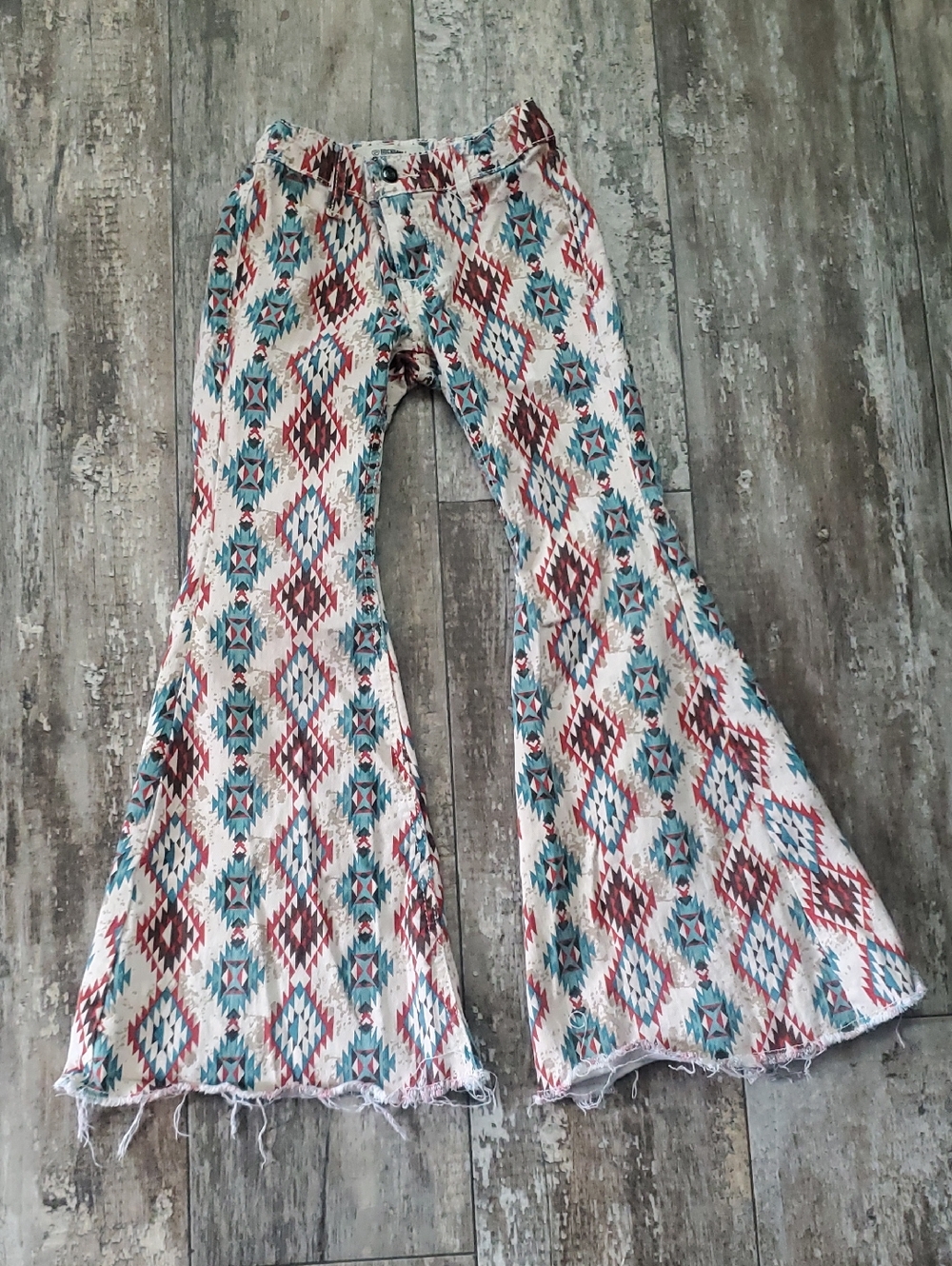 Boho Aztec Flare Jeans - Teal & Burgundy Kids
